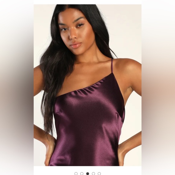 Purple Satin One-Shoulder Maxi Dress. Only worn once! Size medium fits 6-8. - Picture 5 of 8